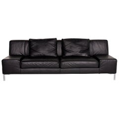 BMP Rolf Benz Leather Sofa Black Three-Seat Couch