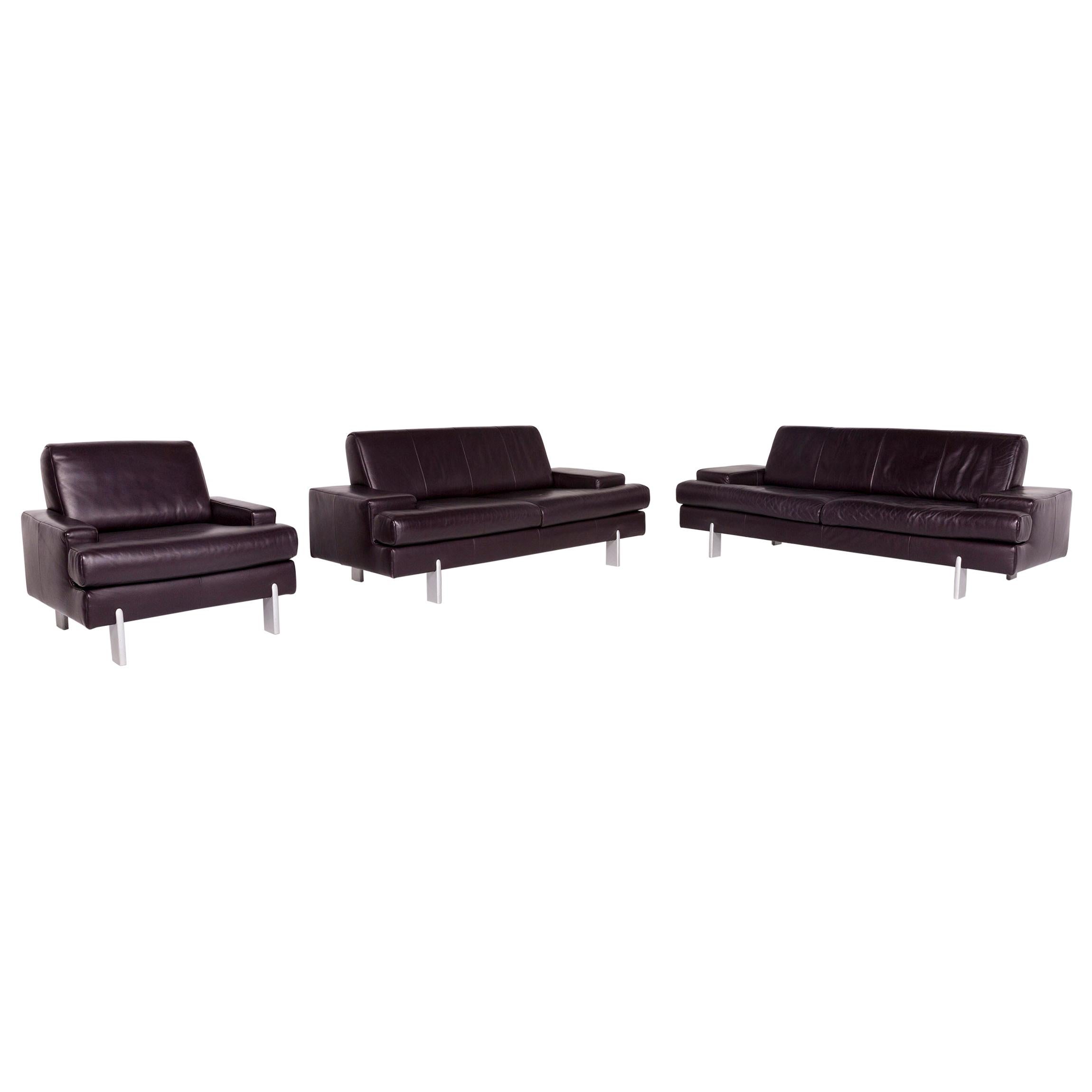 BMP Rolf Benz Leather Sofa Set Eggplant 1 Three-Seat, 1 Two-Seat, 1 For Sale