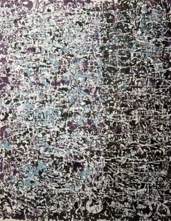 Ink on rice paper and felt. Expanded Landscape, Blue and purple large painting