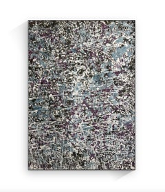 Large painting on authentic rice paper, written and drawn landscape, dripping