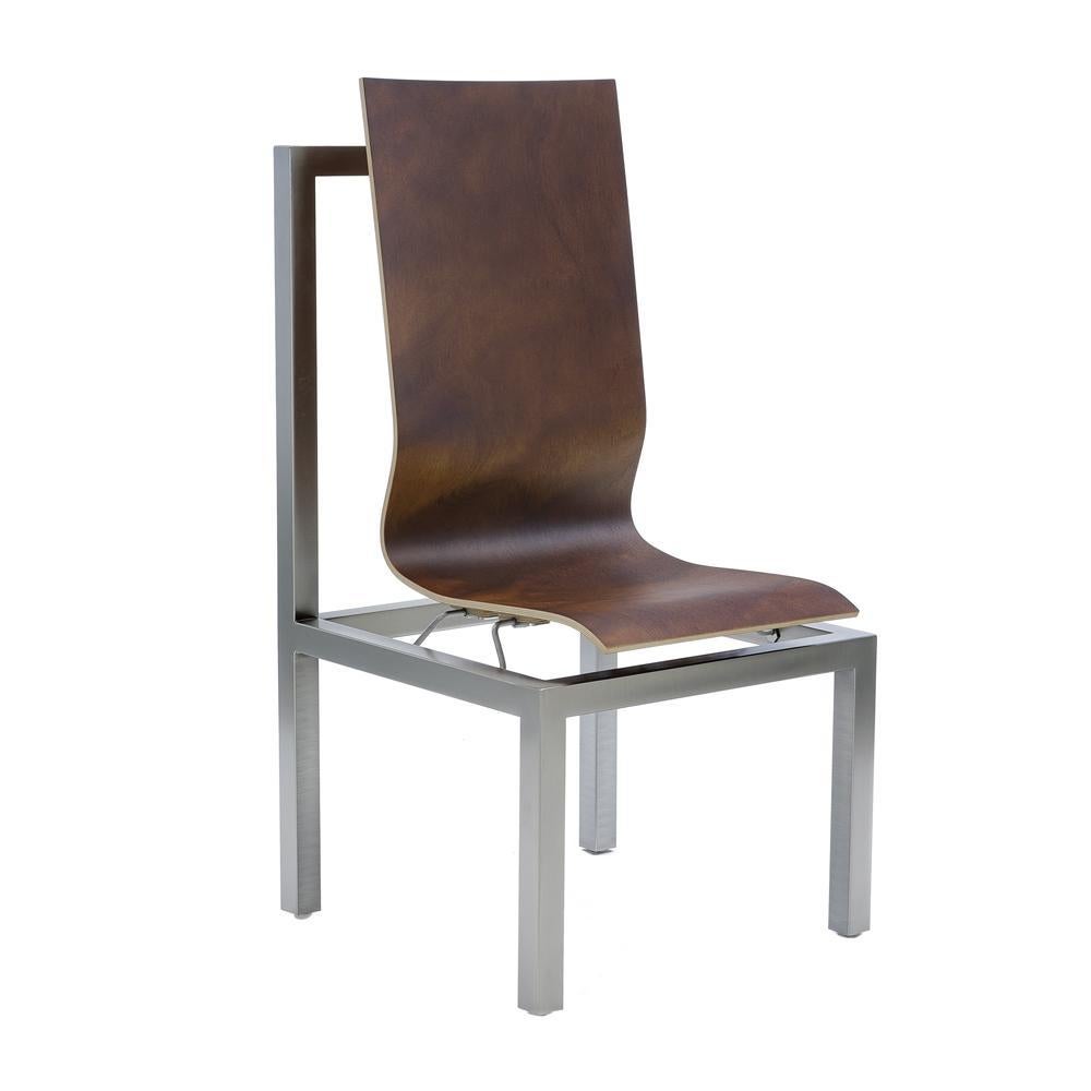 BNF chaise chair by Dominique Perrault & Gaelle Lauriot Prevost 
Materials: nickel-plated metal structure, backrest in doussié-lingué veneer
Dimensions: D 64 x W 59 x H 114 cm

The new chair of the National Library of France is an important seat,