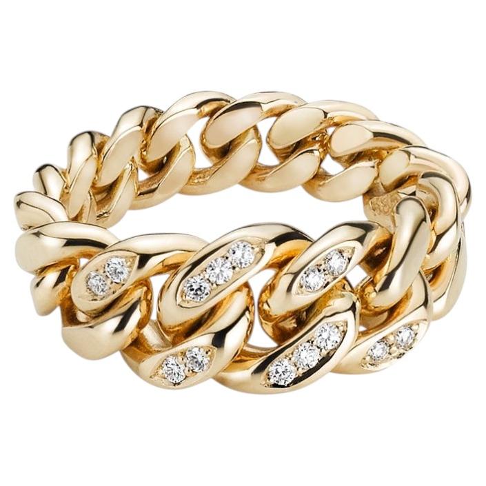BNH Graduated Curb Ring R/H – 14 Karat Gold - 9.0 mm 6x0.01ct TW/VVS
