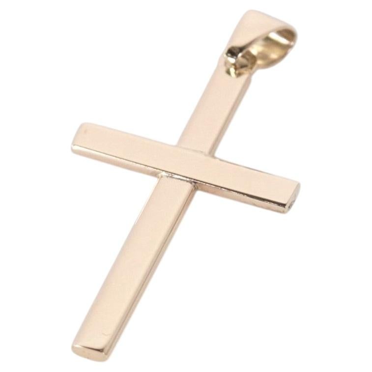 Cruz de barra ancha BNH de oro de 14 quilates - 21,5 x 34 mm - Acabado pulido en venta