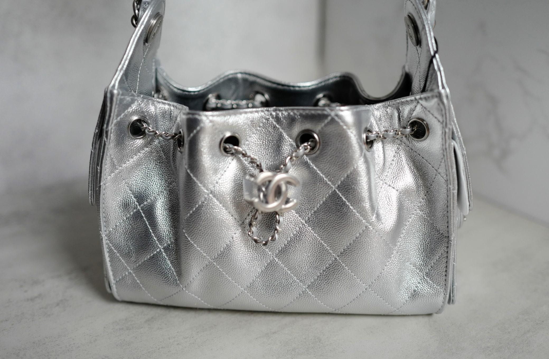 BNIB Chanel 26C Mini Hobo Metallic Silver Grained Calfskin Shoulder Bag 5