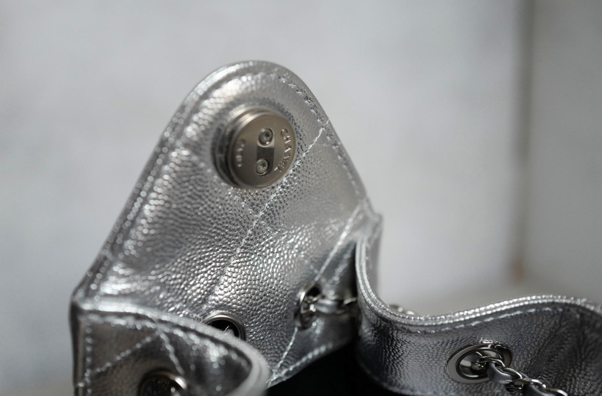 BNIB Chanel 26C Mini Hobo Metallic Silver Grained Calfskin Shoulder Bag 7