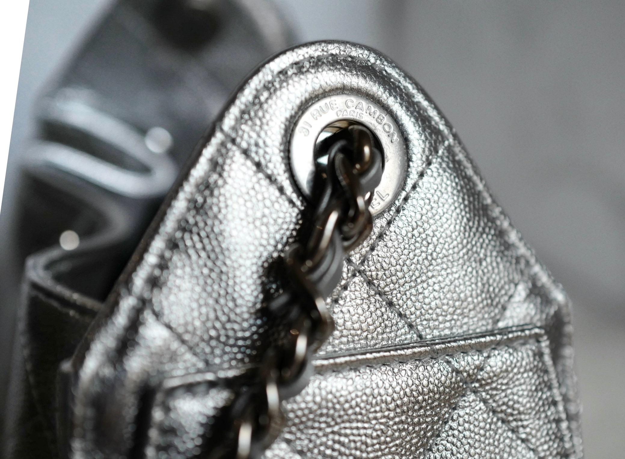 BNIB Chanel 26C Mini Hobo Metallic Silver Grained Calfskin Shoulder Bag 8