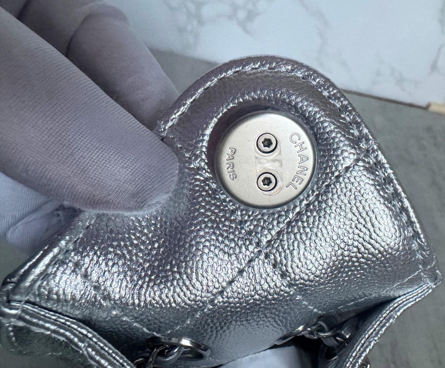 BNIB Chanel 26C Mini Hobo Metallic Silver Grained Calfskin Shoulder Bag 11