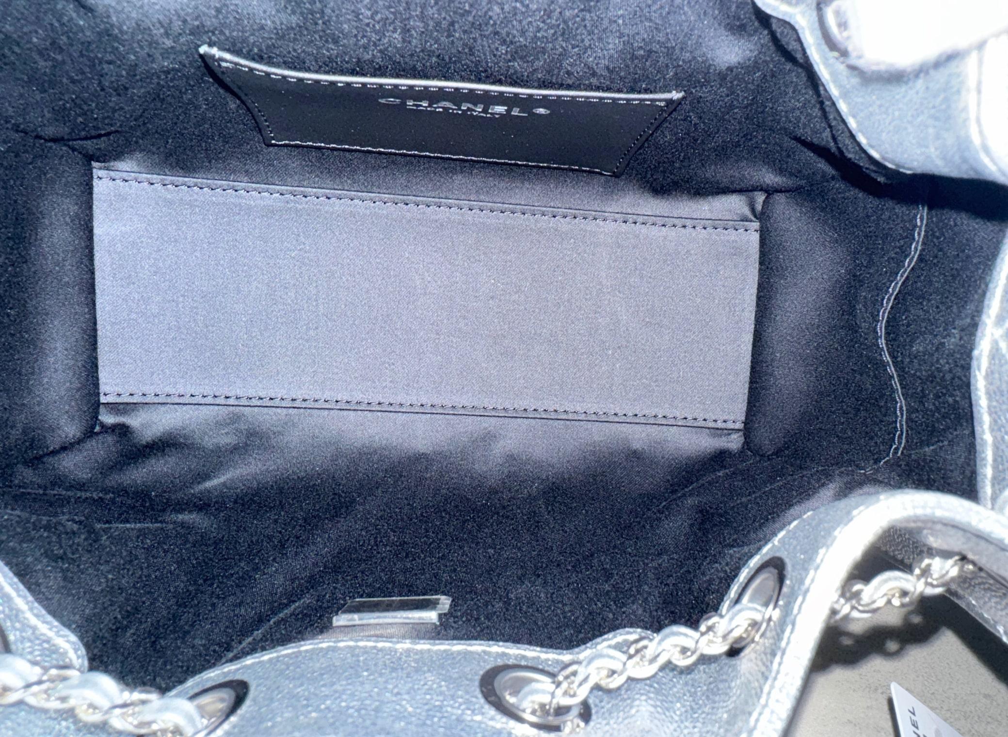 BNIB Chanel 26C Mini Hobo Metallic Silver Grained Calfskin Shoulder Bag 13