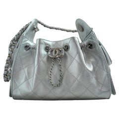 BNIB Chanel 26C Mini Hobo Metallic Silver Grained Calfskin Shoulder Bag