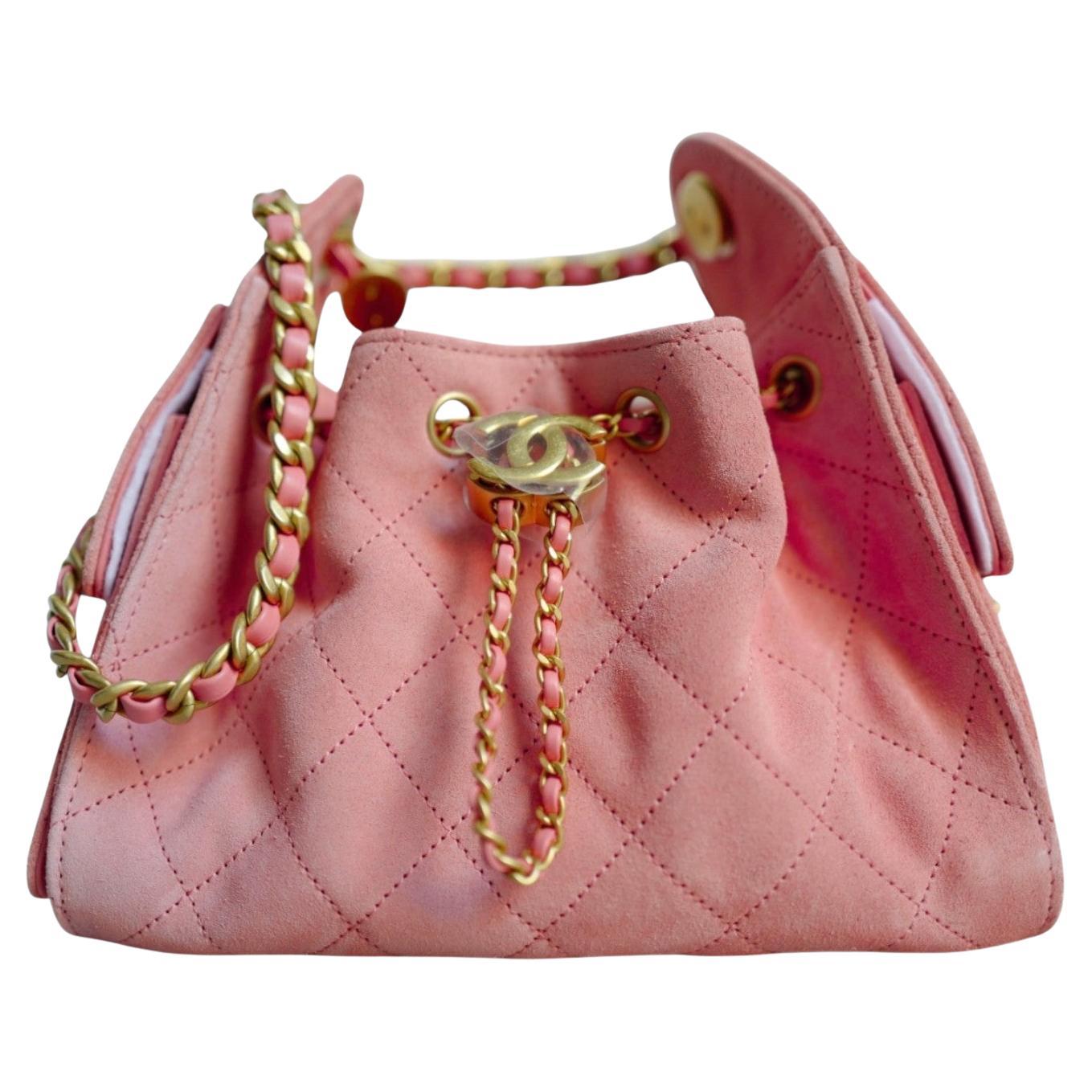 BNIB Chanel 26C Mini Hobo Borsa a tracolla in pelle scamosciata rosa con finiture dorate
