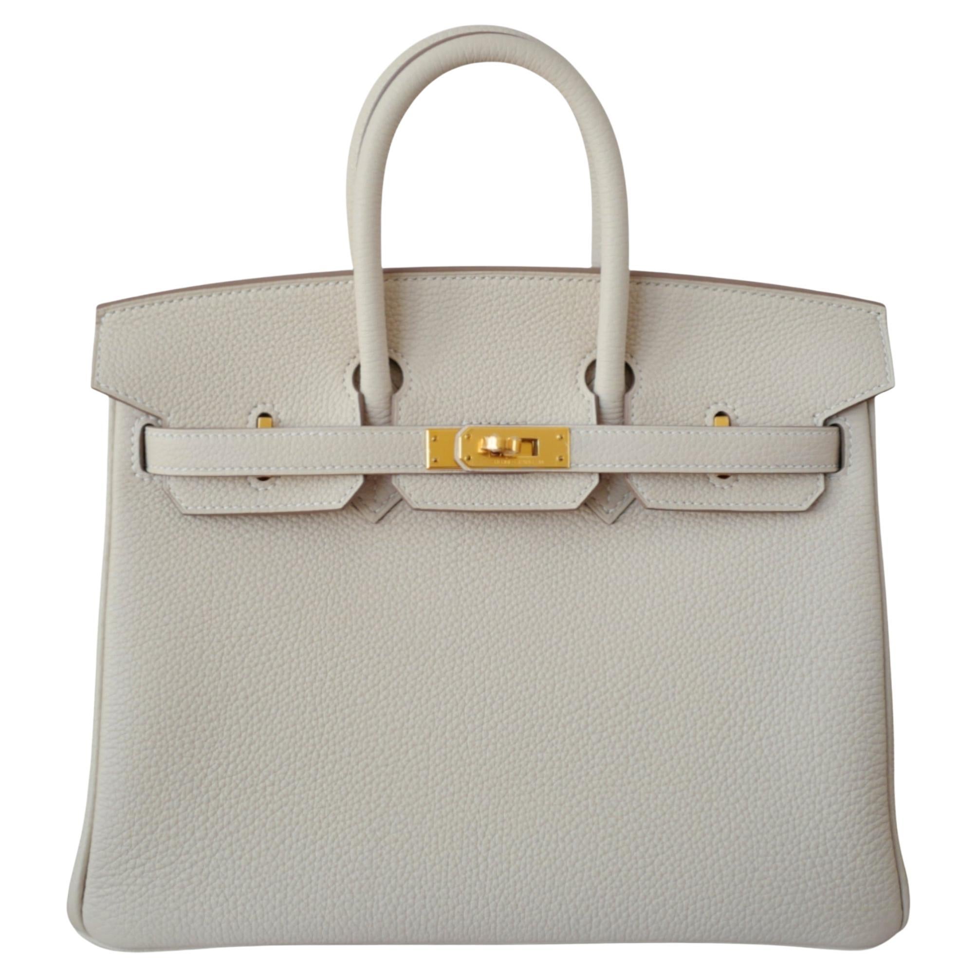 BNIB Hermès Birkin 25 Bag Craie Togo Leather with Gold Hardware en venta