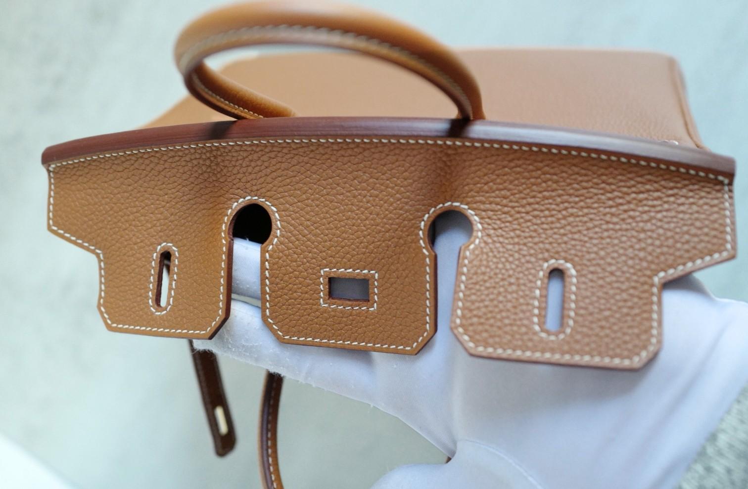 BNIB Hermès Birkin 25 Borsa in pelle Togo Oro con Hardware Oro Timbro K in vendita 14