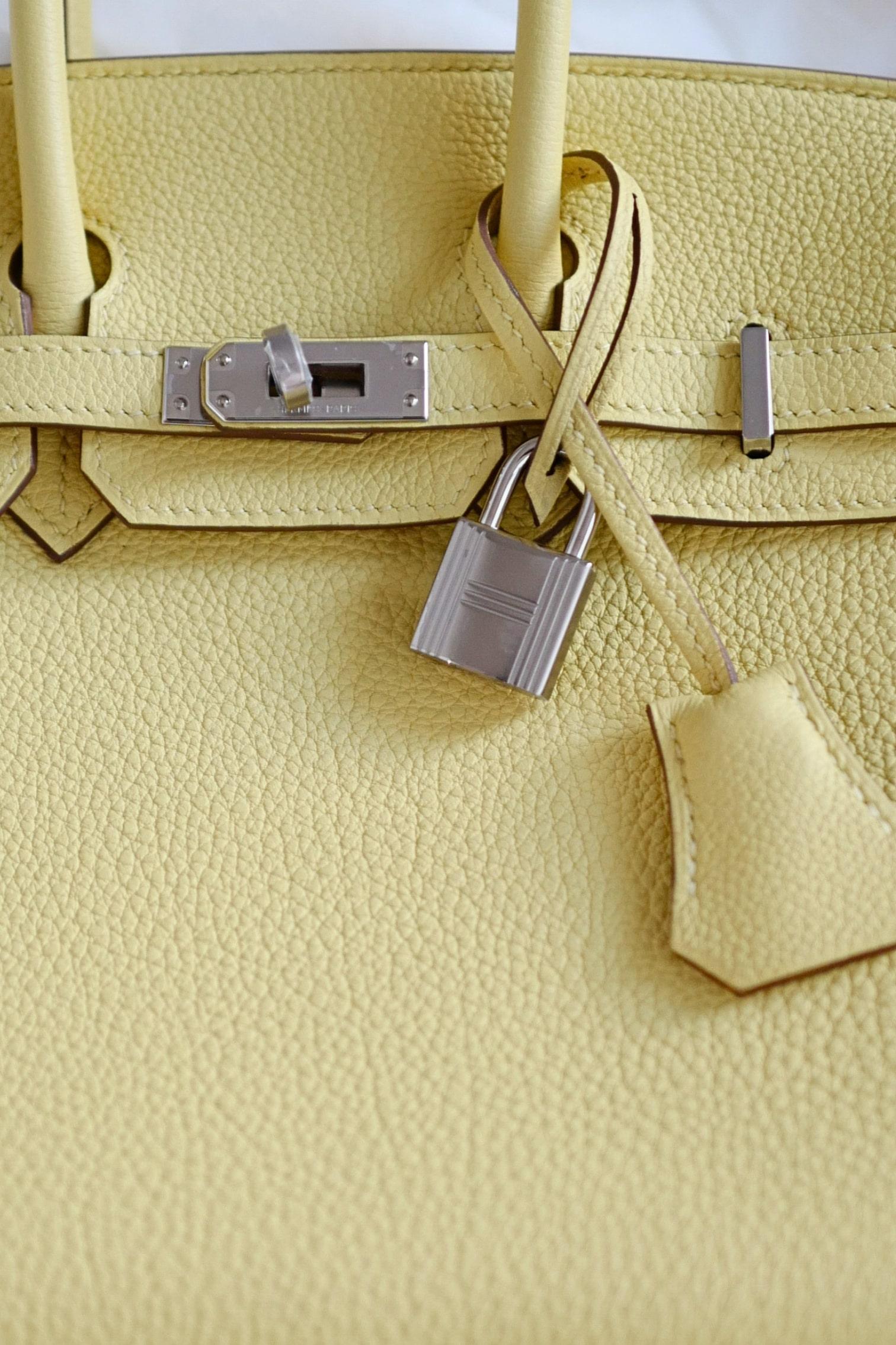 BNIB Hermès Birkin 25 Bag Jaune Poussin Togo Leather Palladium Hardware Stamp W en vente 7