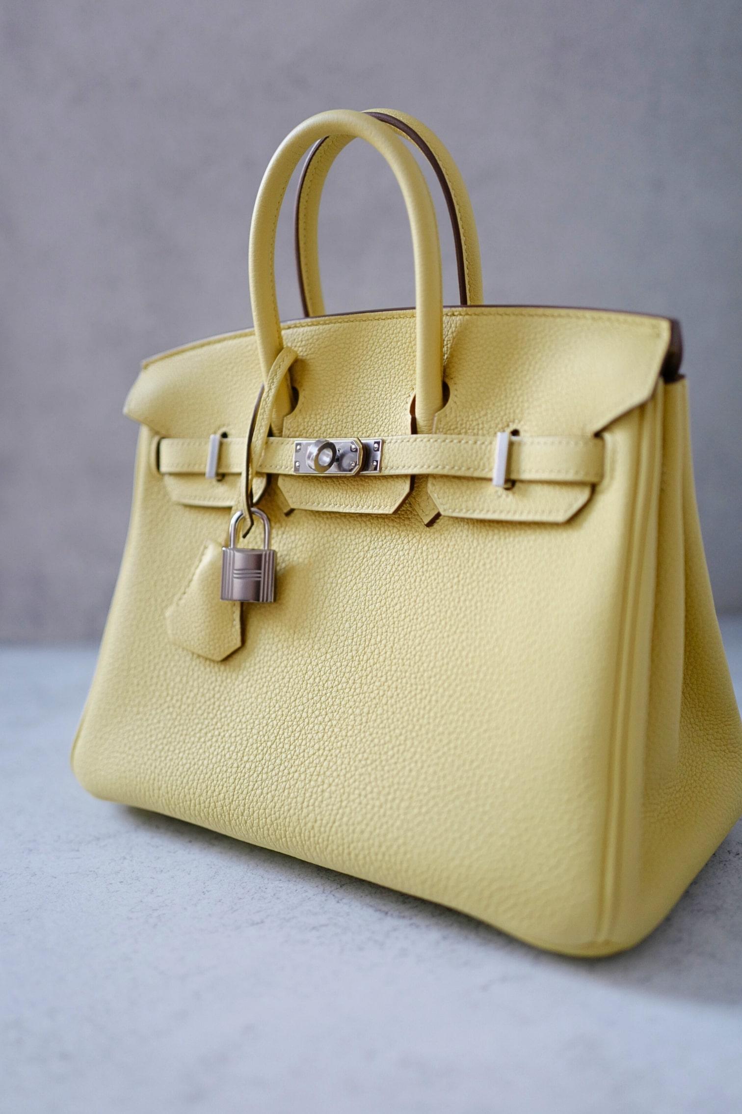 BNIB Hermès Birkin 25 Bag Jaune Poussin Togo Leather Palladium Hardware Stamp W en vente 13