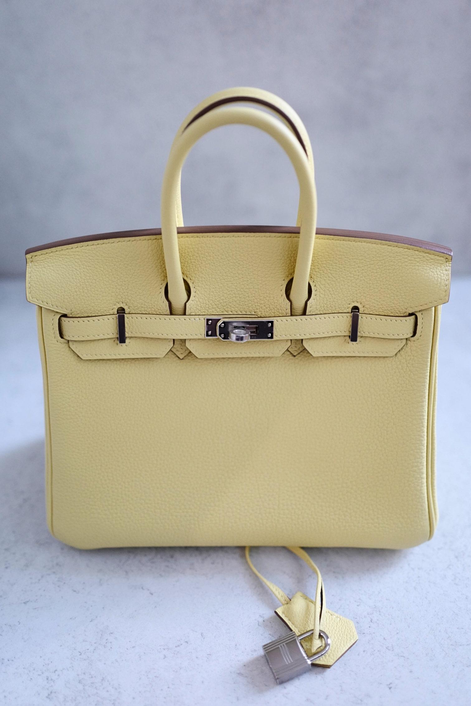 BNIB Hermès Birkin 25 Bag Jaune Poussin Togo Leather Palladium Hardware Stamp W en vente 15