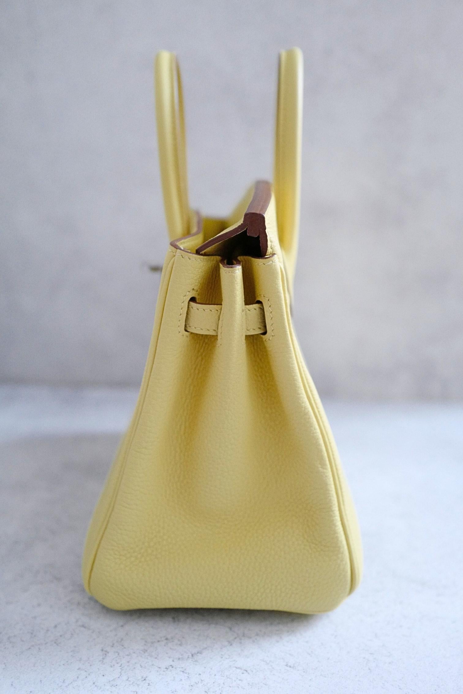 BNIB Hermès Birkin 25 Bag Jaune Poussin Togo Leather Palladium Hardware Stamp W Pour femmes en vente