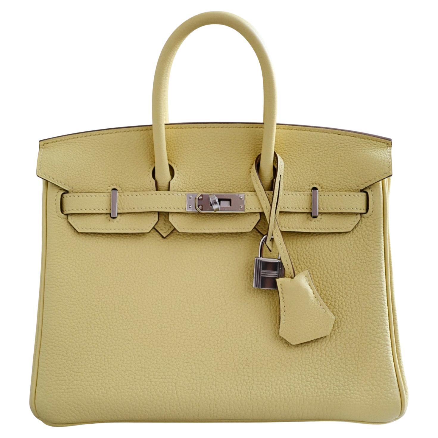 BNIB Hermès Birkin 25 Bag Jaune Poussin Togo Leather Palladium Hardware Stamp W en vente