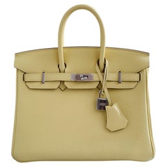 BNIB Hermès Birkin 25 Bag Jaune Poussin Togo Leather Palladium Hardware Stamp W