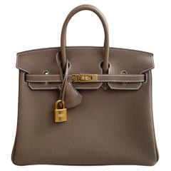 BNIB Hermès Birkin 25 Etoupe In Togo Leather With Gold Hardware Stamp 2025