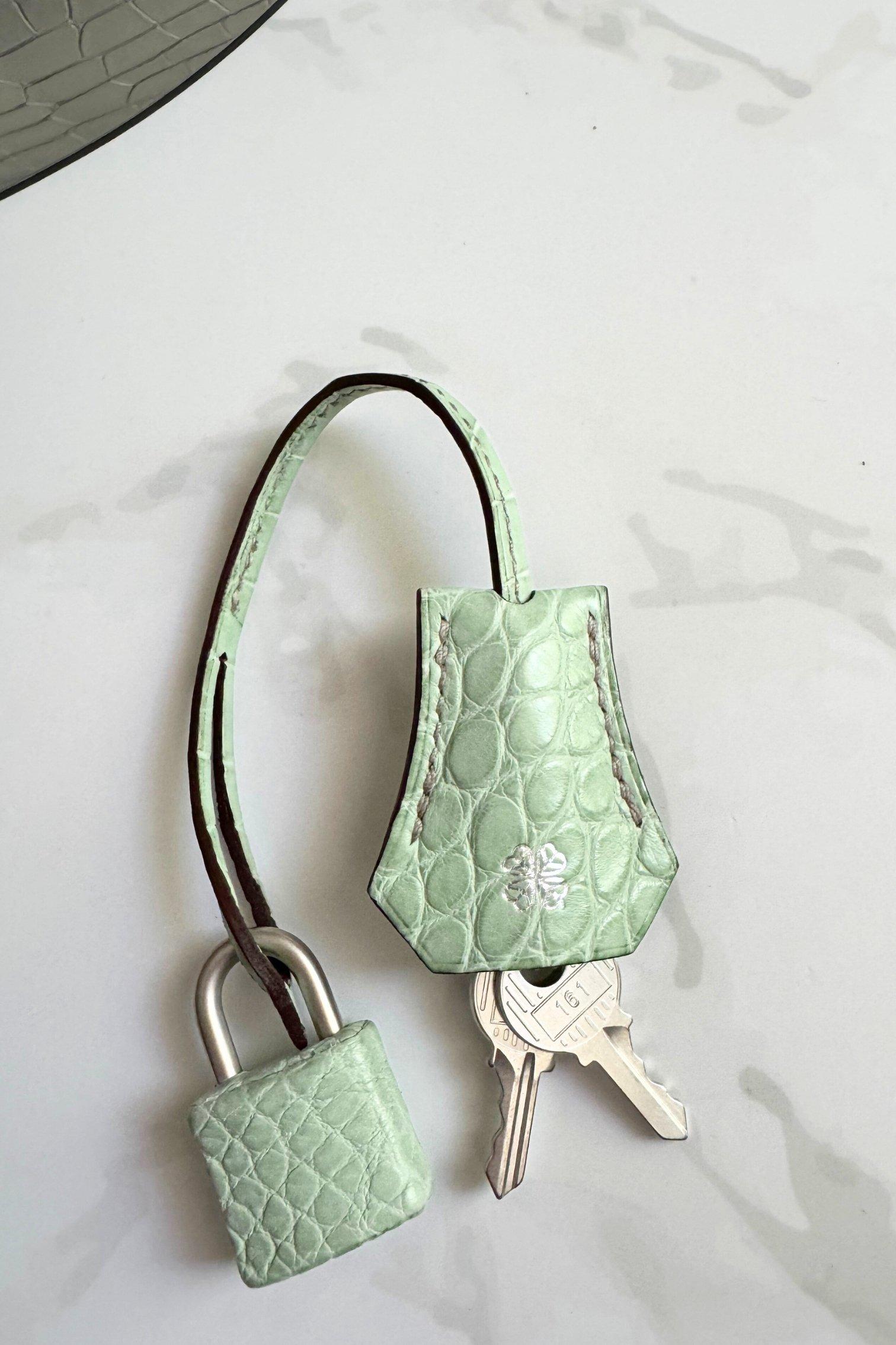 BNIB Hermes Birkin 25 HSS Gris Perle/Vert D’eau Matte Crocodile Brushed Palladiu en venta 15