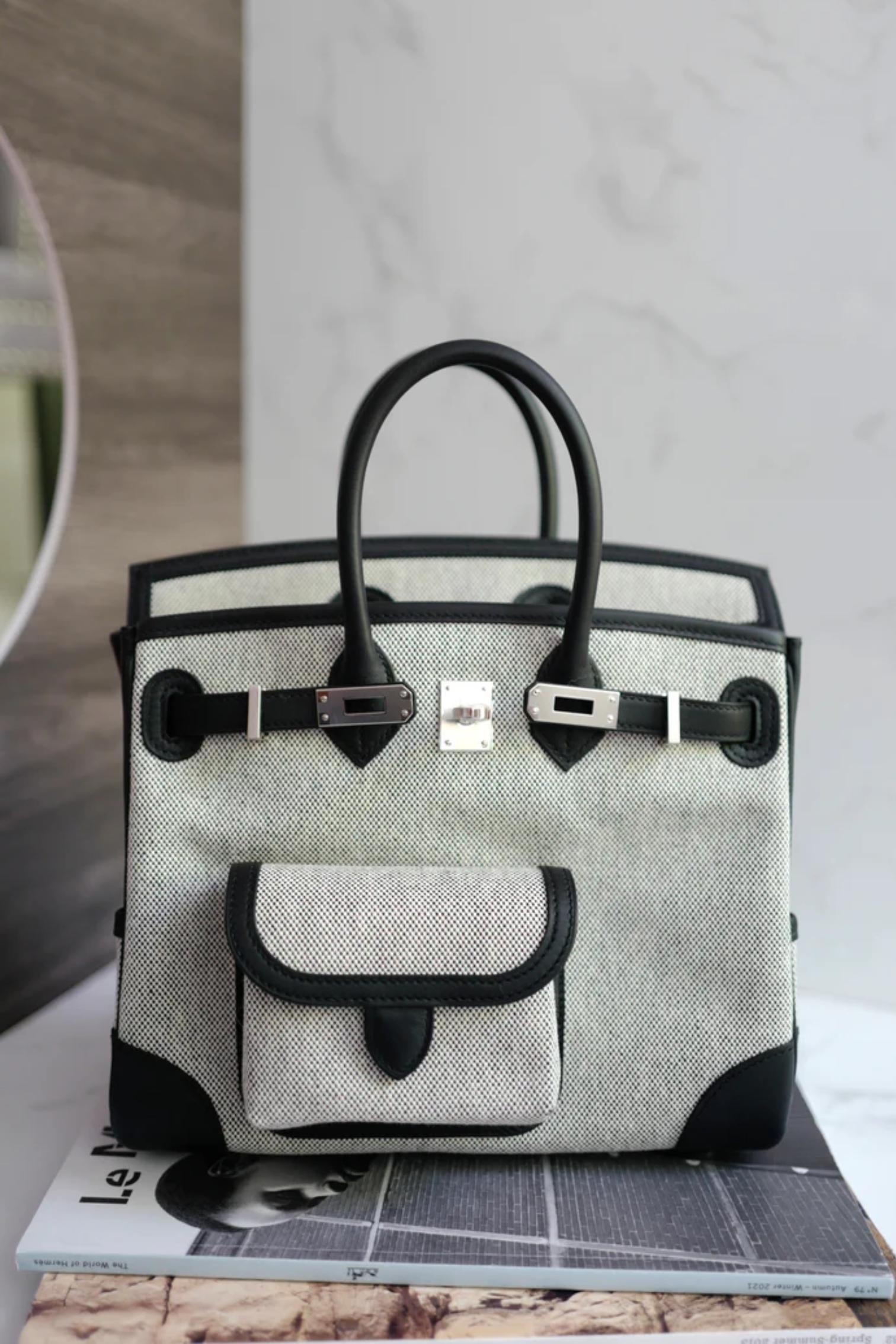 BNIB Hermès Birkin Cargo 25 Toile H/Veau Swift Ecru Noir/Noir PHW 2025 in vendita 9