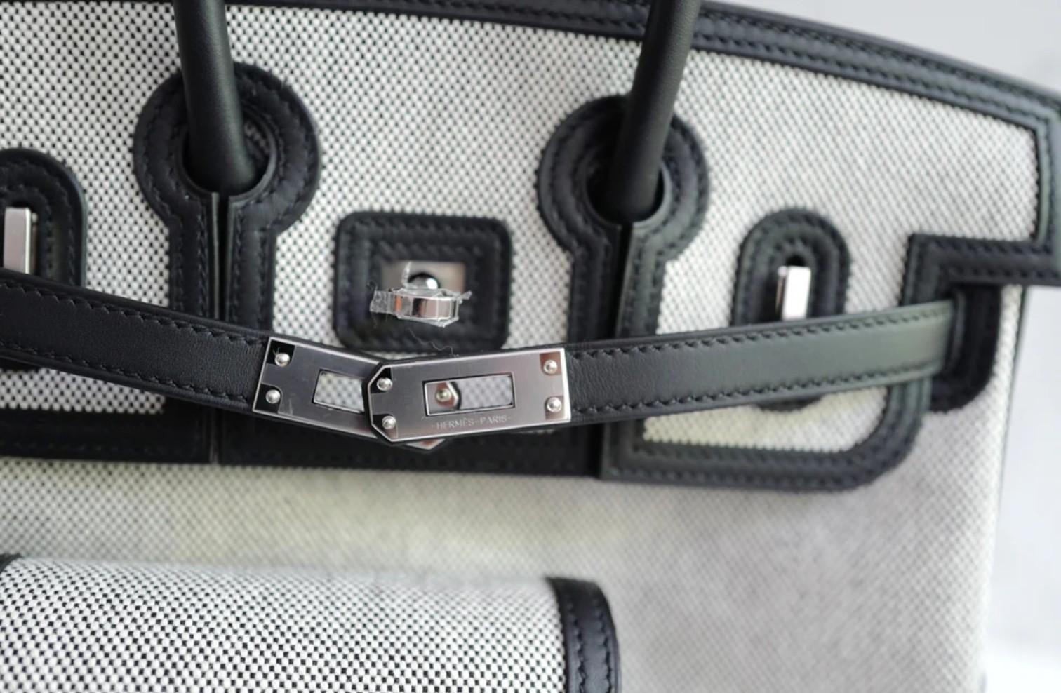 BNIB Hermès Birkin Cargo 25 Toile H/Veau Swift Ecru Noir/Noir PHW 2025 in vendita 11