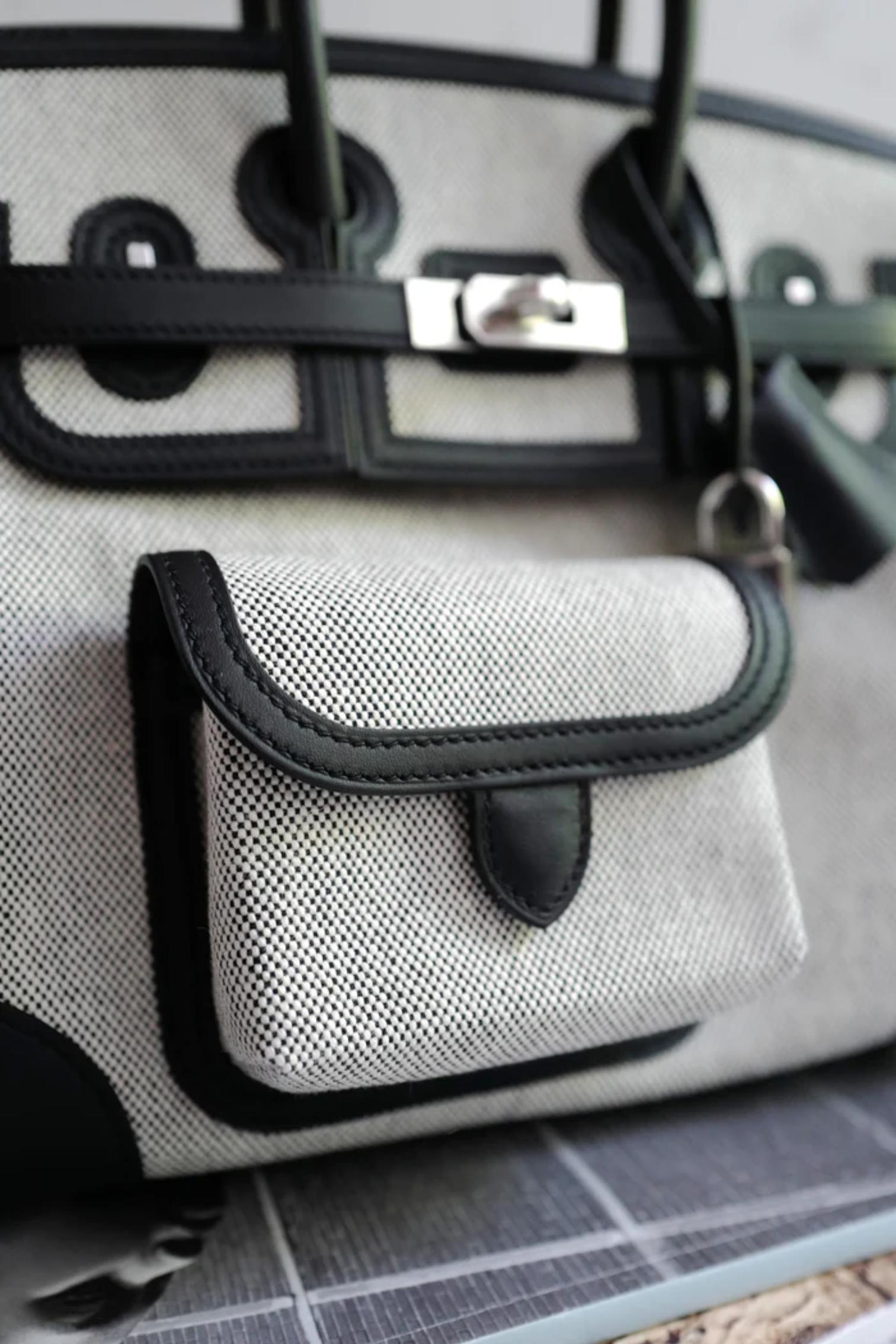 BNIB Hermès Birkin Cargo 25 Toile H/Veau Swift Ecru Noir/Noir PHW 2025 in vendita 13