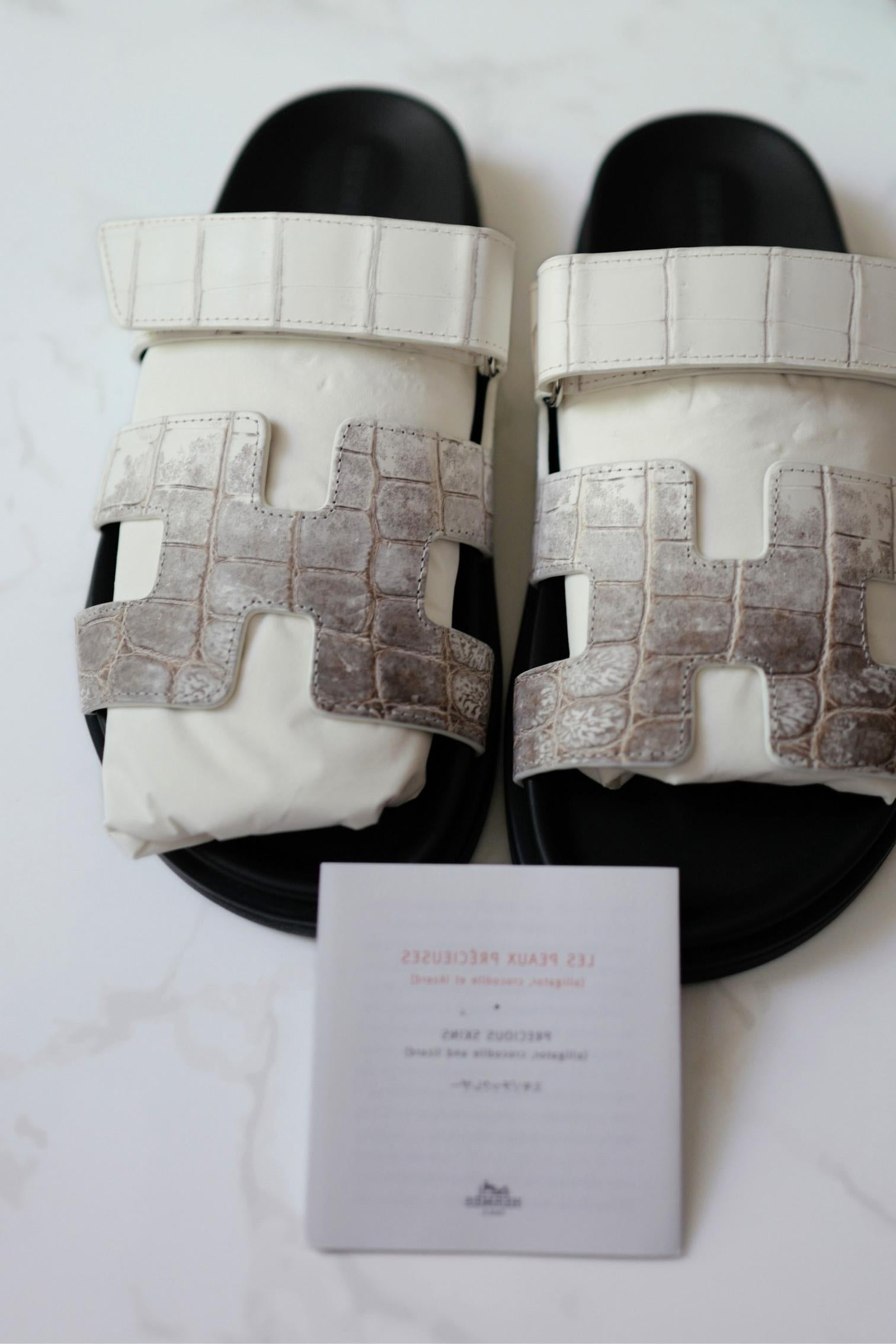 BNIB Hermès Sandali Chypre Bianco Nilotico Coccodrillo Himalaya - Taglia 38 in vendita 5