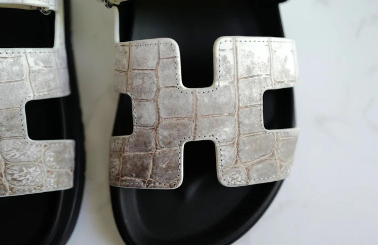 BNIB Hermès Sandali Chypre Bianco Nilotico Coccodrillo Himalaya - Taglia 38 in vendita 7