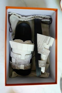 BNIB HERMÈS Chypre Sandals White Niloticus Crocodile Himalaya - Size 38