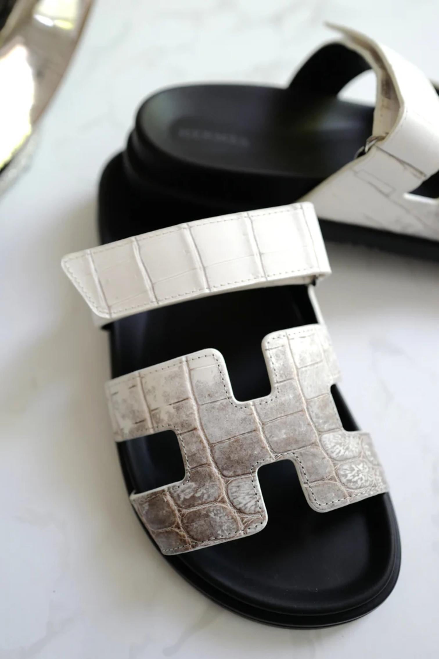 BNIB Hermès Sandali Chypre Bianco Nilotico Coccodrillo Himalaya - Taglia 38 in vendita 15