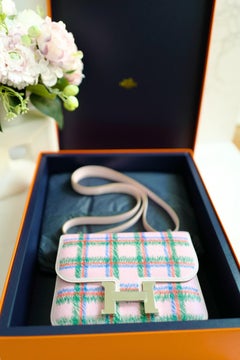 BNIB Hermès Constance 18 Mirror Tartan Pink Leather Shoulder Bag PHW