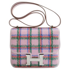 BNIB Hermès Constance 18 Mirror Tartan Borsa a spalla in pelle rosa PHW
