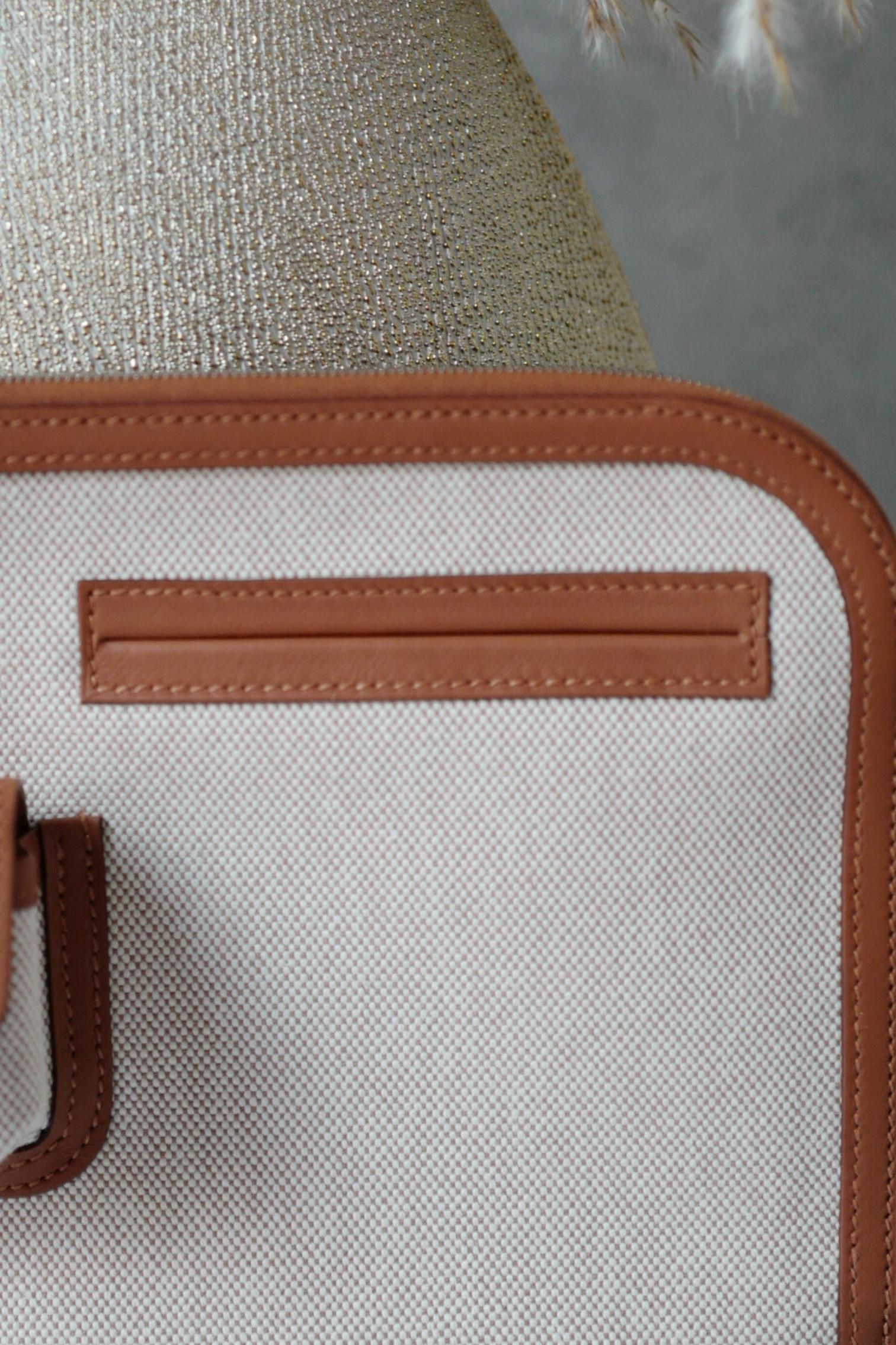 BNIB Hermès H Swift Canvas Cargo Travel Pouch in Ecru-Gold with Palladium HW For Sale 7