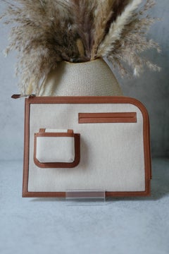 BNIB Hermès H Swift Canvas Cargo Travel Pouch in Ecru-Gold with Palladium HW