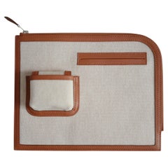 BNIB Hermès H Swift Canvas Cargo Travel Pouch in Ecru-Gold with Palladium HW