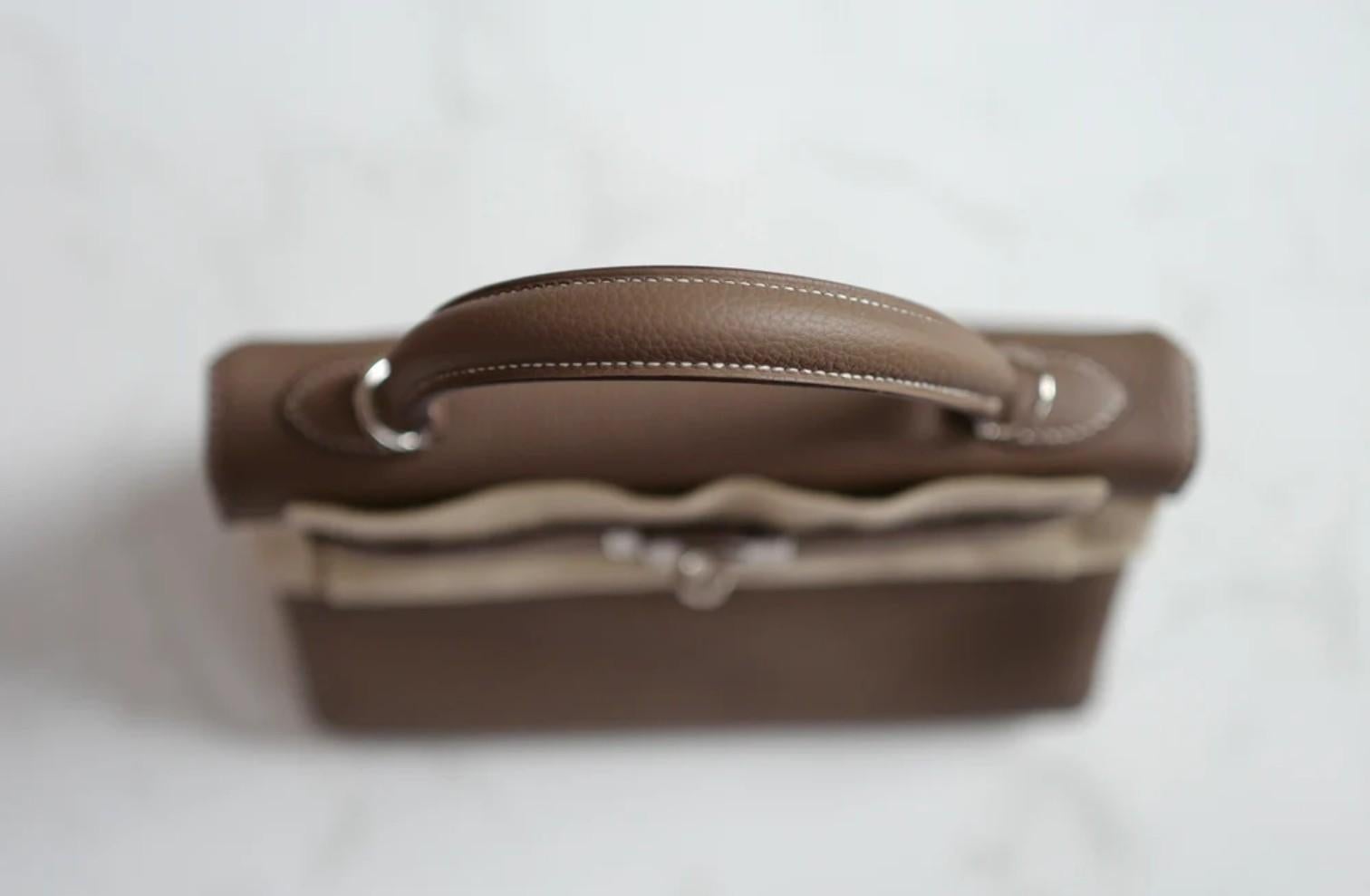 Donna BNIB Hermes Kelly 25 Etoupe Togo Retourne Palladium HW Y 2020 NUOVO in vendita