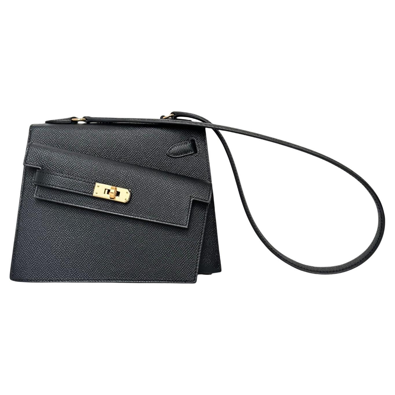 BNIB Hermès Kelly Désordre in pelle nera epsom con finiture dorate