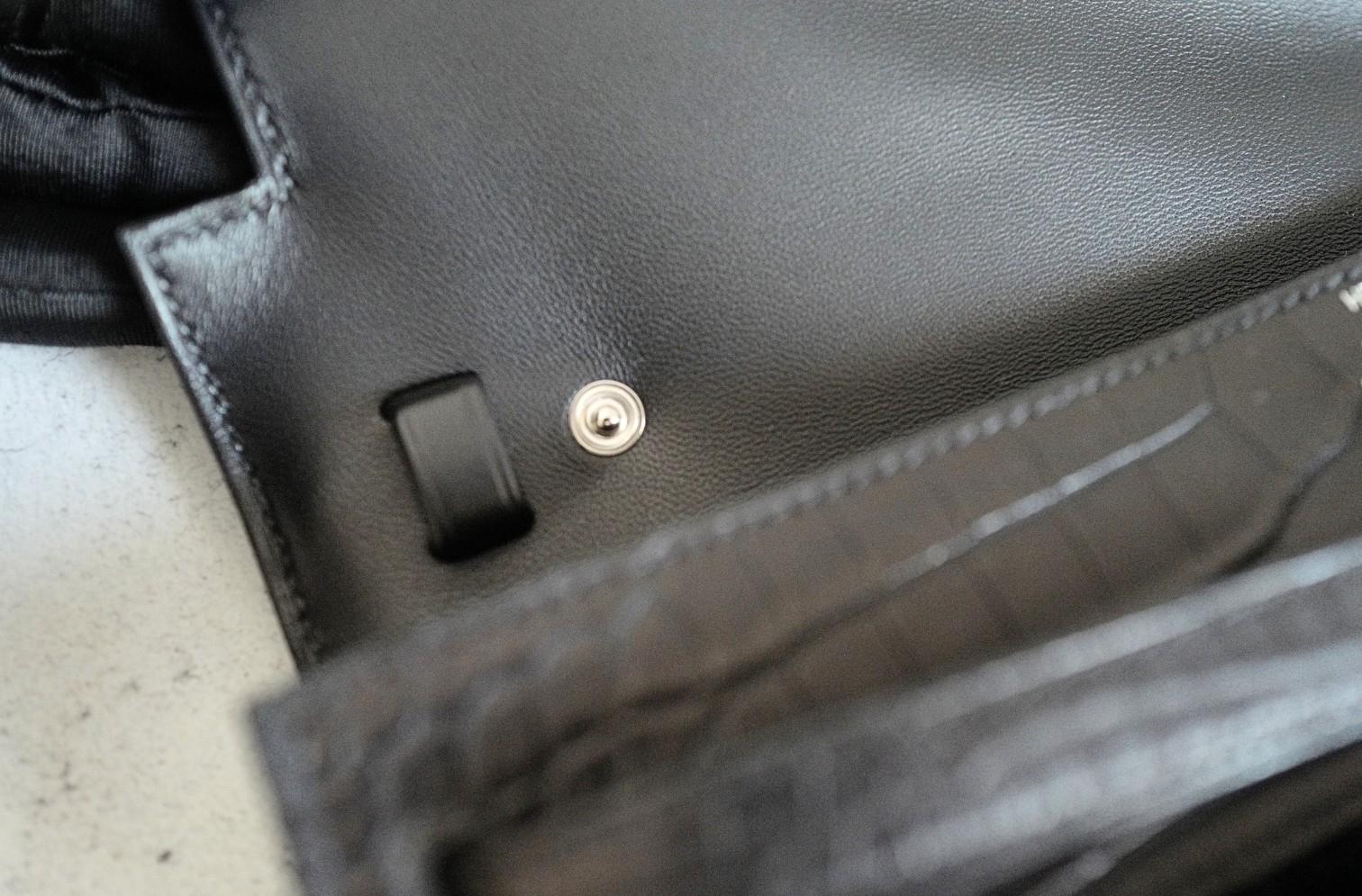 BNIB Hermès Kelly Elan Folie Noir Matte Porosus Crocodile Ostrich Feather PHW For Sale 8