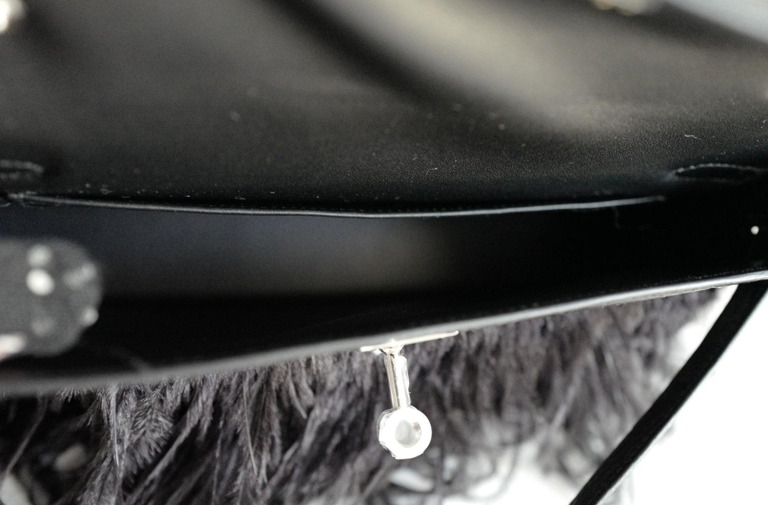 BNIB Hermès Kelly Elan Folie Noir Matte Porosus Crocodile Ostrich Feather PHW For Sale 1