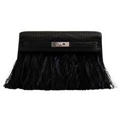 BNIB Hermès Kelly Elan Folie Noir Matte Porosus Crocodile Ostrich Feather PHW BNIB Hermès Kelly Elan Folie Noir Matte Porosus Crocodile Ostrich Feather PHW