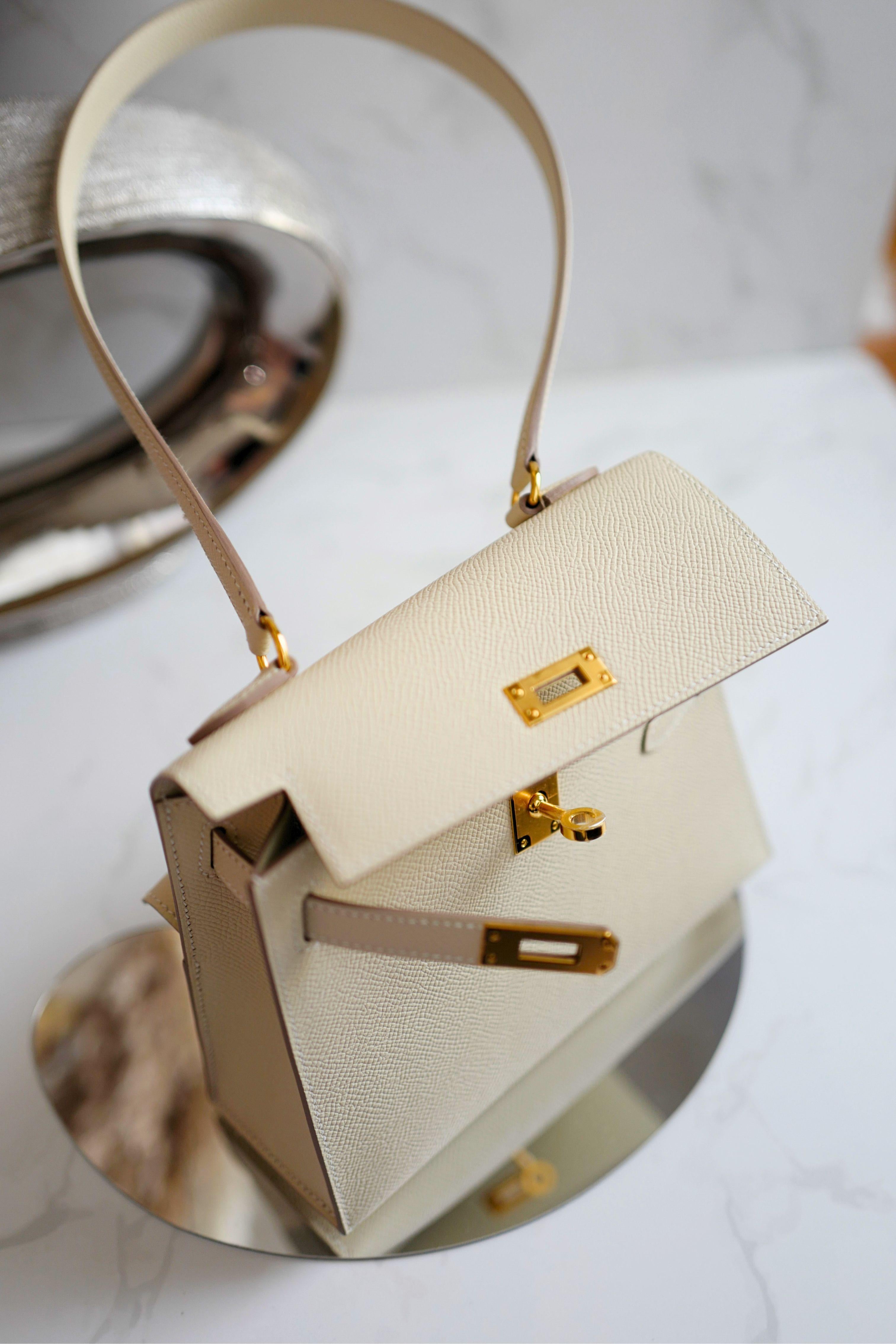 BNIB Hermes Kelly En Desordre Craie Epsom Gold HW Limited Edition For Sale 8