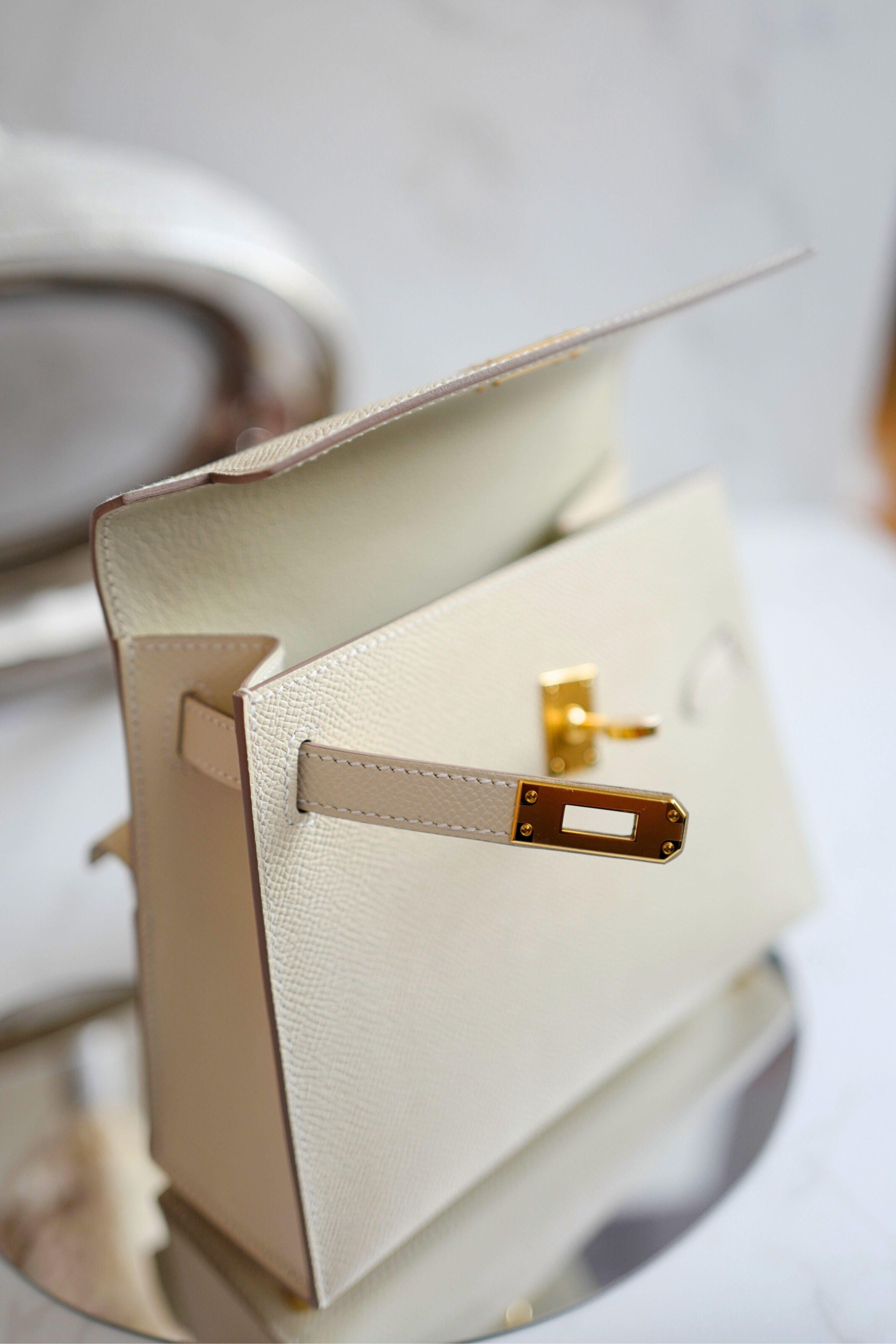 BNIB Hermes Kelly En Desordre Craie Epsom Gold HW Limited Edition For Sale 9