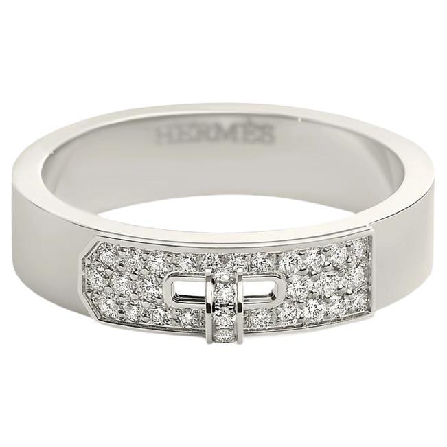 BNIB Bague Kelly Hermes en or blanc avec diamants Taille 50 en vente