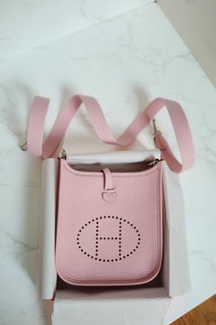 BNIB Hermès Mini Evelyne Bag Rose Sakura Clemence Leather Palladium Hardware