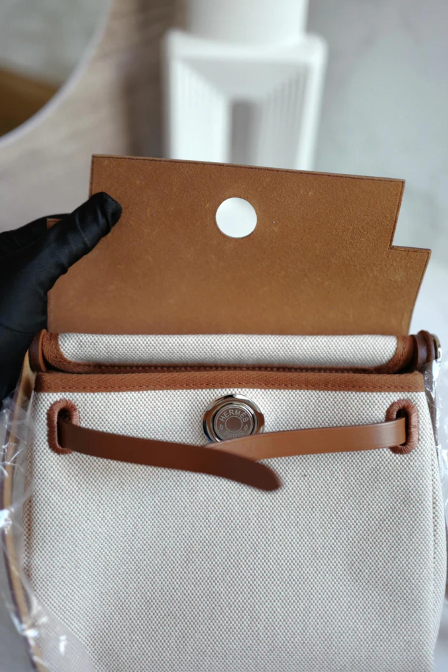 BNIB Hermes Mini Herbag Fauve/Ecru with Palladium Hardware For Sale 6