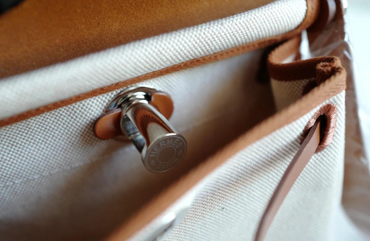 BNIB Hermes Mini Herbag Fauve/Ecru with Palladium Hardware For Sale 9