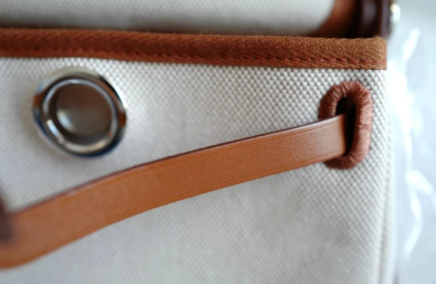 BNIB Hermes Mini Herbag Fauve/Ecru with Palladium Hardware For Sale 10