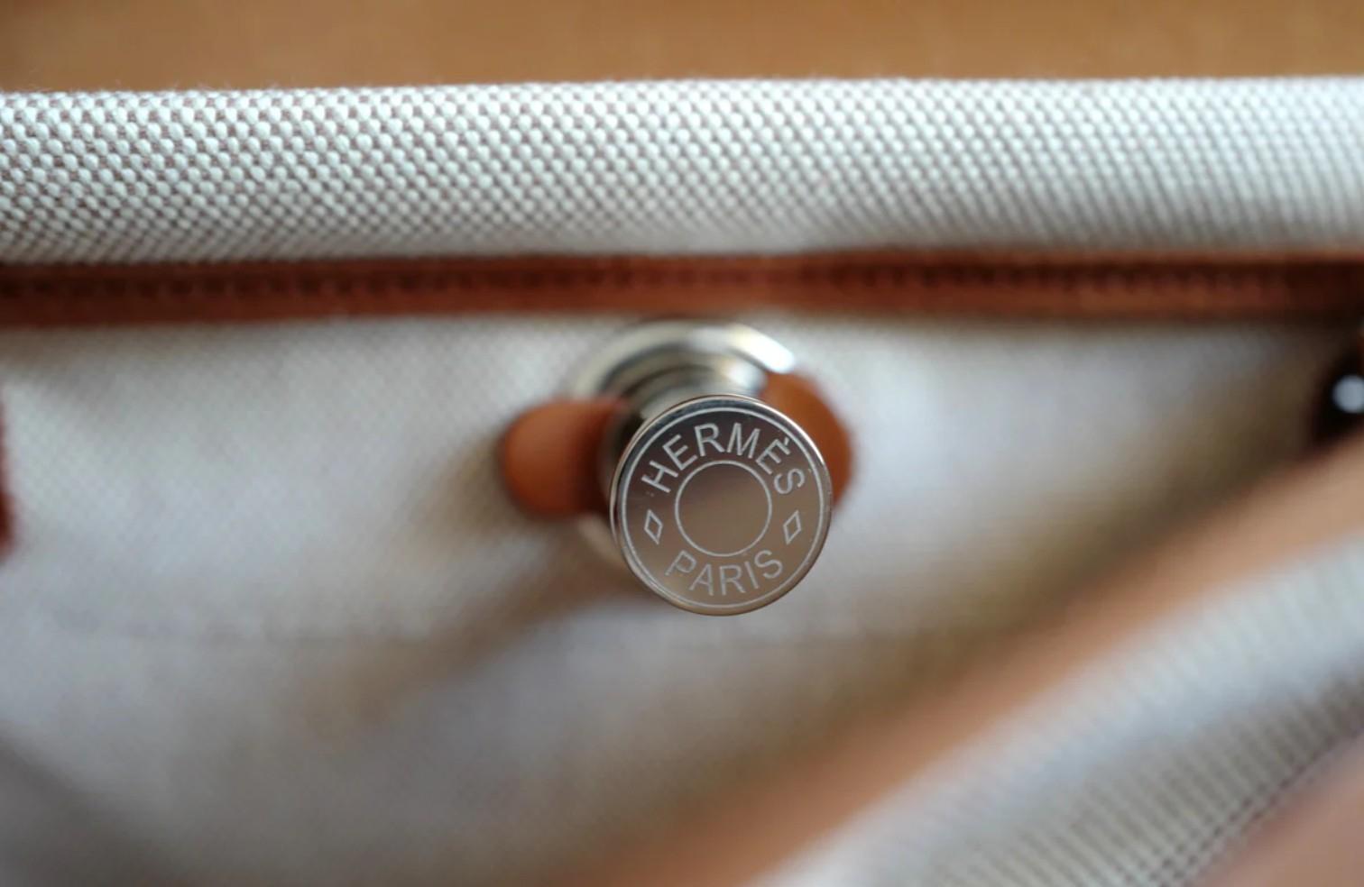 BNIB Hermes Mini Herbag Fauve/Ecru with Palladium Hardware For Sale 11