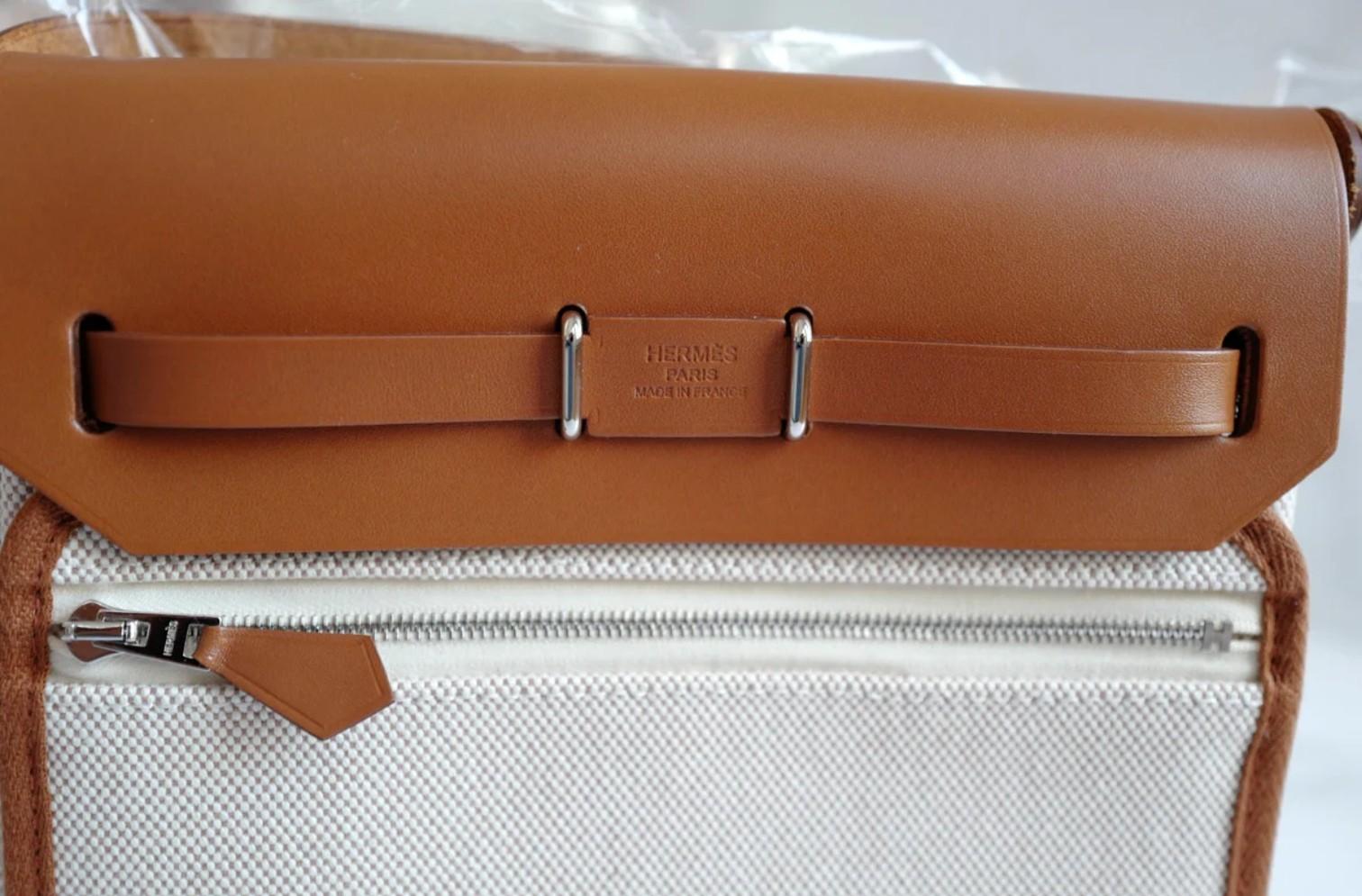 BNIB Hermes Mini Herbag Fauve/Ecru with Palladium Hardware For Sale 12